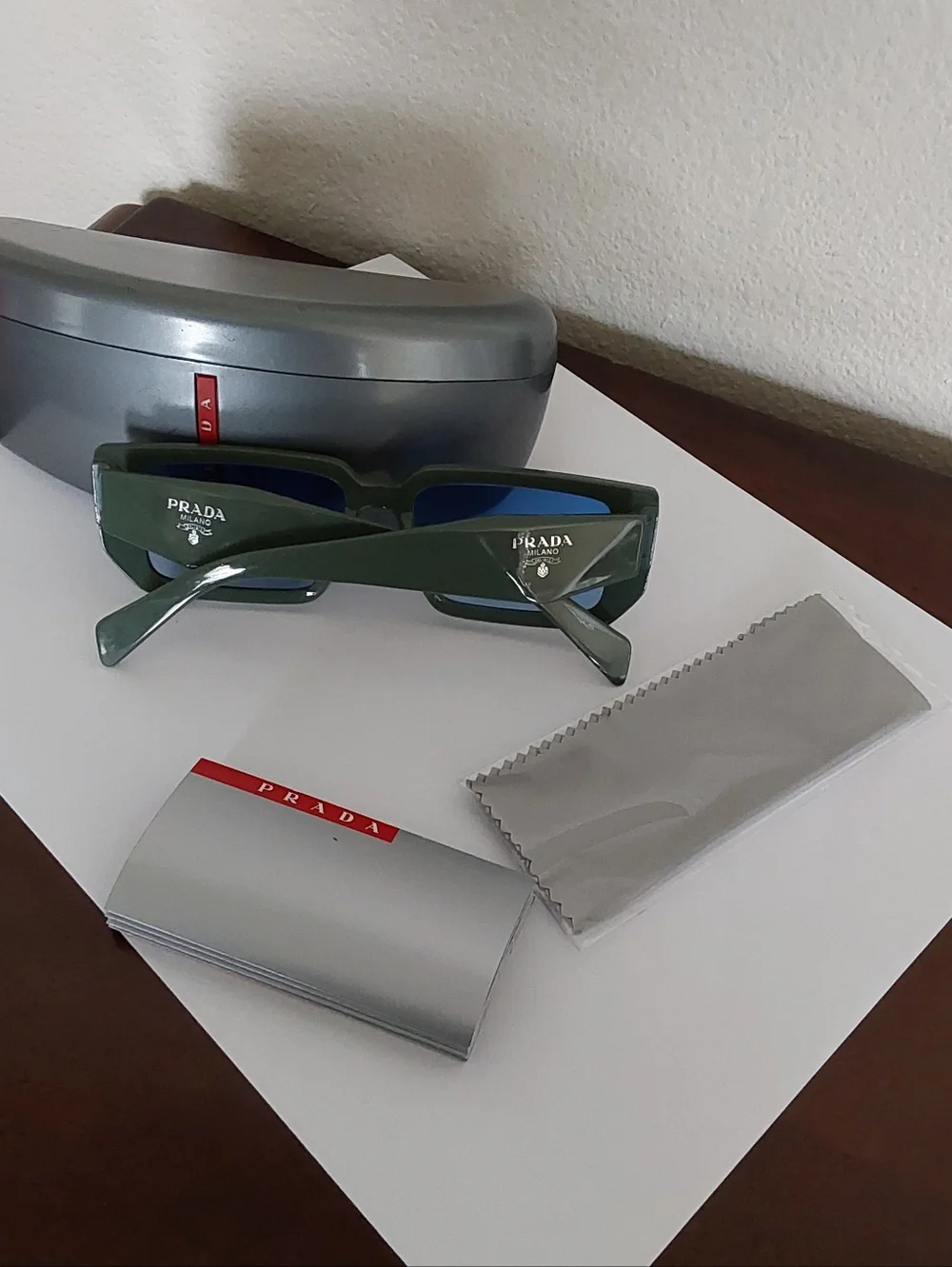 Prada SPR17‎ W Olive Green Rectangular Sunglasses with Dark Green Lenses